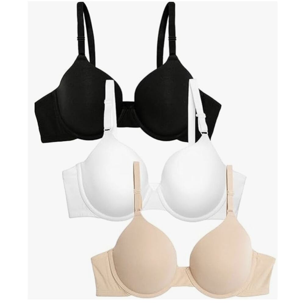 Fruit of the Loom 3-Pack Underwire Bras in Black, White & Nude